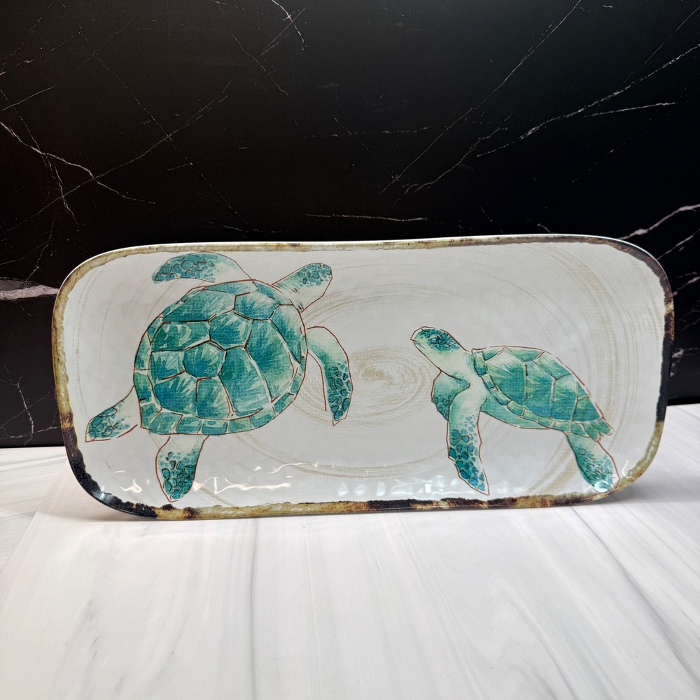 Tommy Bahama Sea Turtle Melamine Serving Platter Tray Teal Blue White Coastal